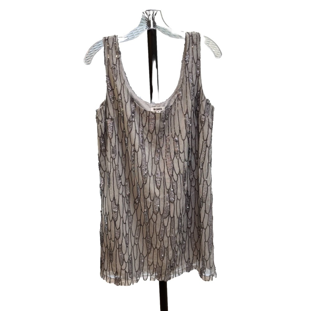 BB Dakota Silver Sequin Shift Dress Sleeveless Size M